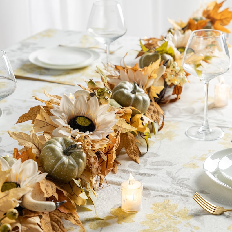 Glitzhome Fall Sunflower Pumpkin Floral Aritificial Garland or Swag Wreath with Free Hanger