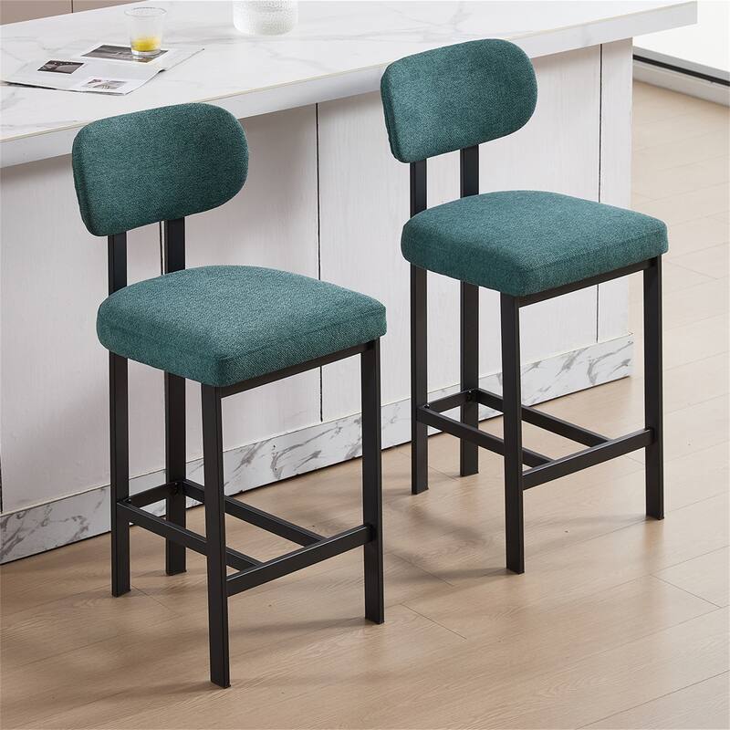 Modern Upholstered Fabric Barstools with Metal Legs (Set of 2) - Green