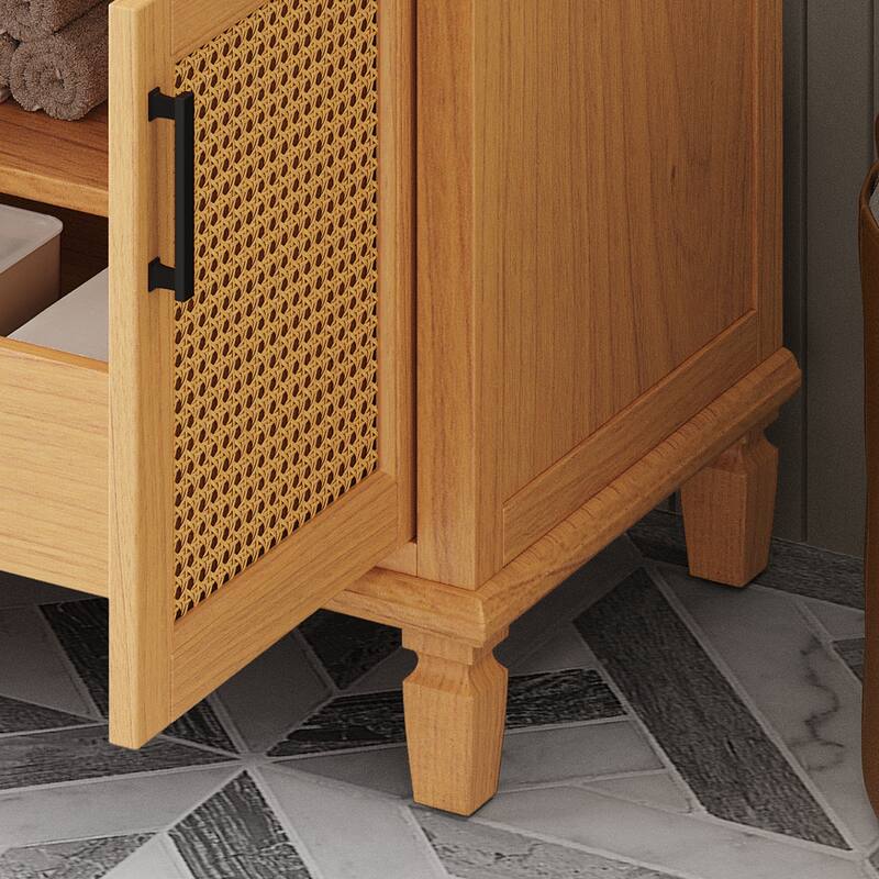 36"Bathroom Vanity with Ceramic Sink,Bathroom Cabinet with 2 Soft Close Doors and 3 Drawers,Free-standing Vanity with Wood Legs