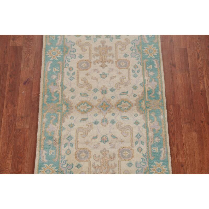 Transitional Oushak Oriental Runner Rug Hand-Knotted Wool Carpet - 2'8" x 9'10"
