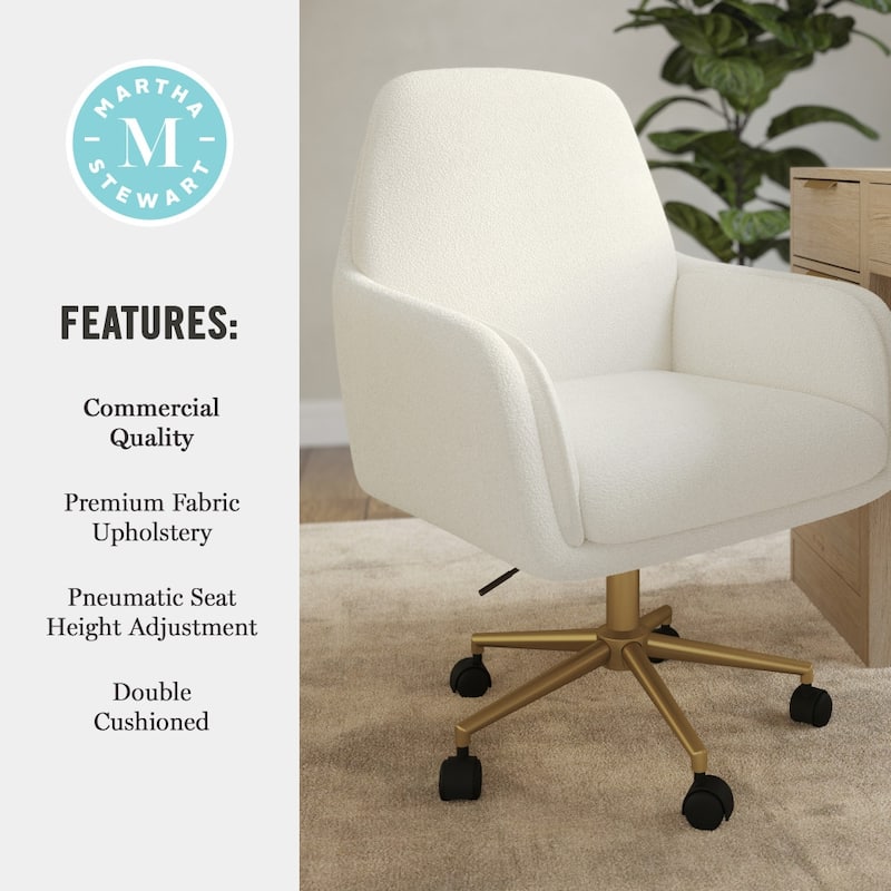 Martha Stewart Upholstered Swivel Home Office Chair with Double Cushions - 26.75"W x 29.25"D x 35" - 38.25"H