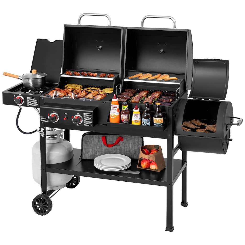 Royal Gourmet 2-Burner Gas and Charcoal Combo Grill with Offset Smoker