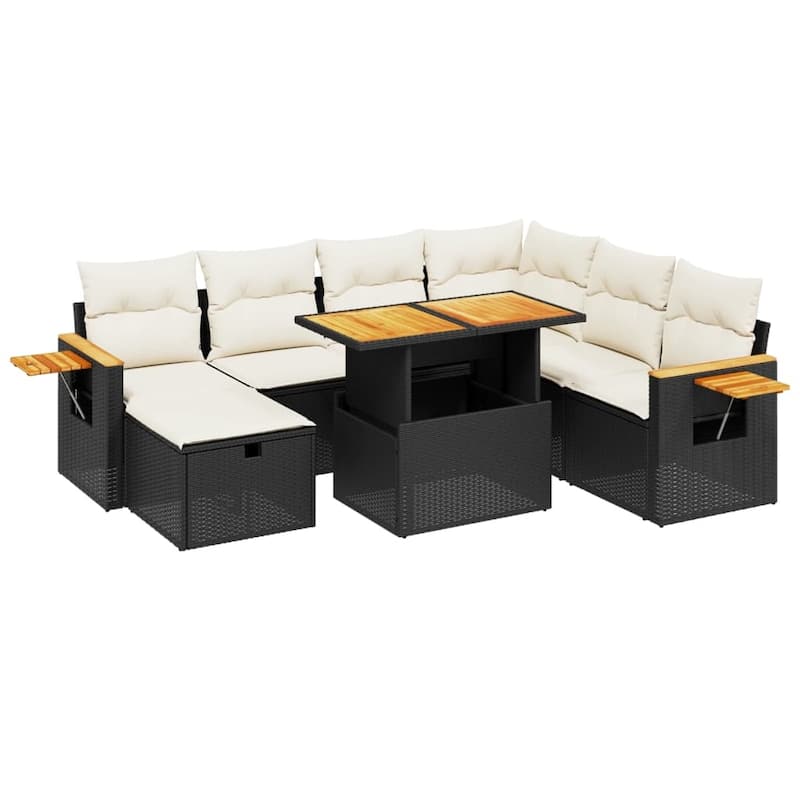vidaXL Patio Sofa Set with Cushions Outdoor Furniture 8 Piece Poly Rattan - 21.7 x 39.4 x 28.7