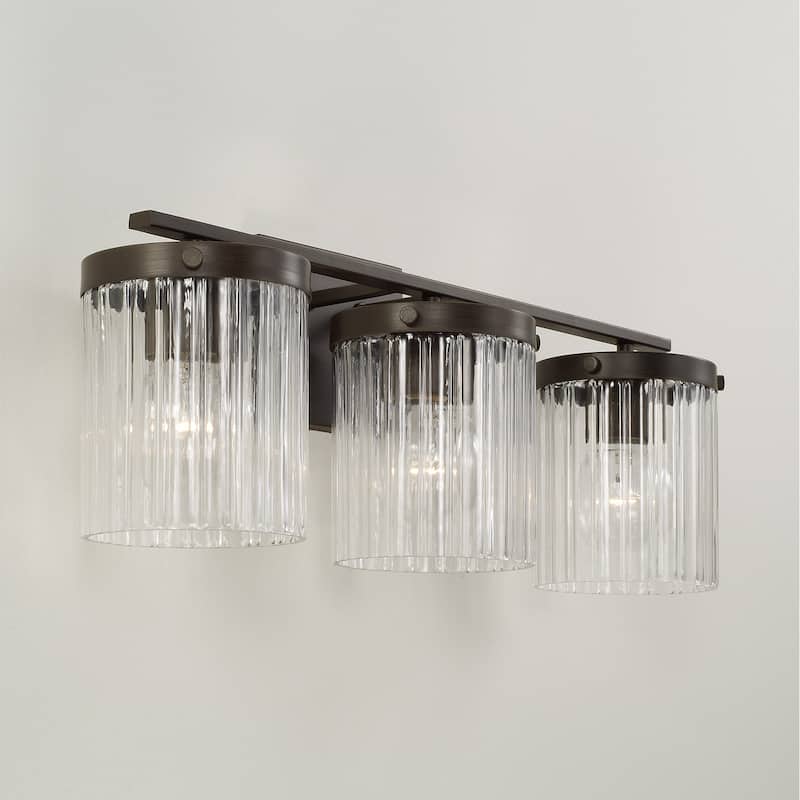 24" W x 9" H 3-Light Vanity with Clear Beveled Fluted Glass - 23.25"W x 9"H x 8"E