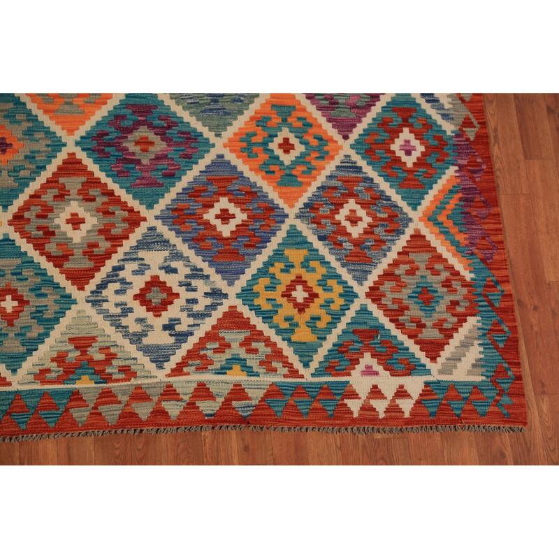 Trellis Kilim Oriental Area Rug Flatweave Reversible Wool Carpet - 8'2"x 9'7"