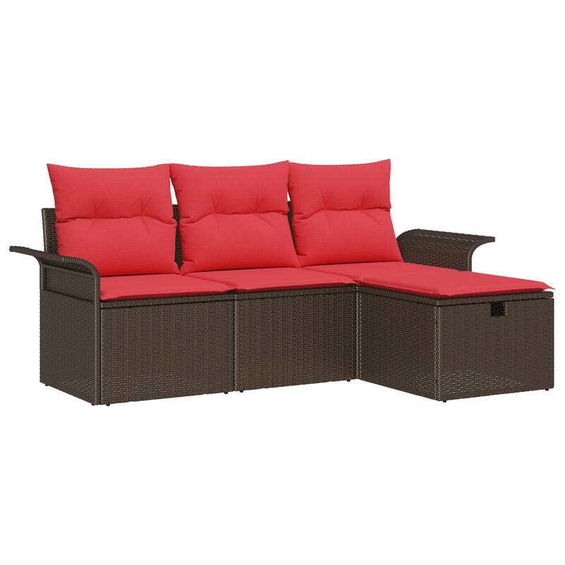vidaXL 4 Piece Garden Sofa Set with Cushions Brown Poly Rattan - 77.2 x 46.1 x 27.2