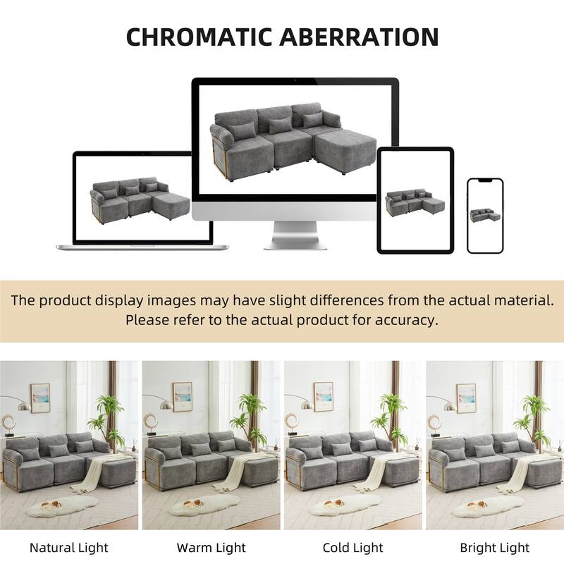 XINMICS Modular Sectional Sofa L Shaped Couch, 3 Seat Sofa Set with Ottoman, Chenille Fabric