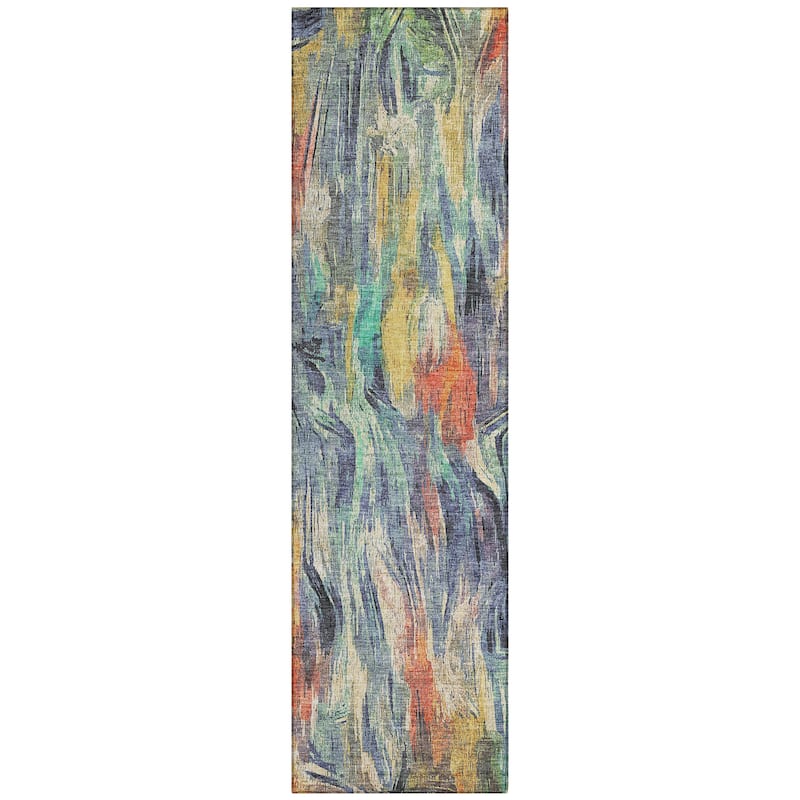 Machine Washable Indoor/ Outdoor Brushstrokes Modern Chantille Rug