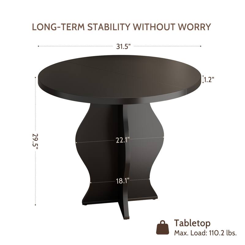 Round Dining Table Coffee Table, Home Office Table Kitchen Table, Breakfast Nook Table with Wave Base