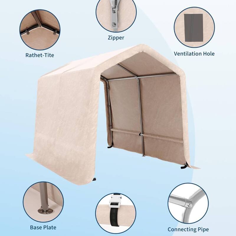 7x10 FT Portable Outdoor Storage Shed, Carport for Motorcycle, Firewood, Garden and Tools - 7X10 Ft