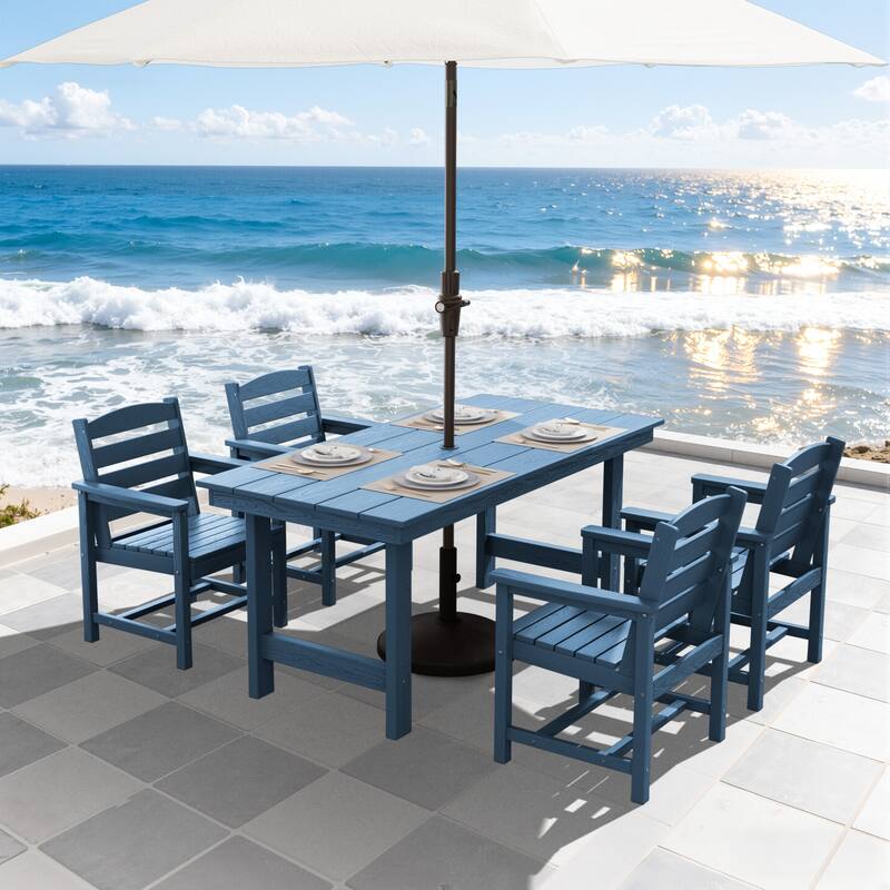 5-Piece HDPE Outdoor Dining Table Sets with Umbrella Hole - 1-Table 4-Chairs