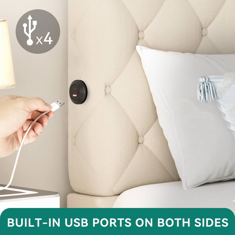 Moasis Queen Upholstered High Headboard Bed Frame