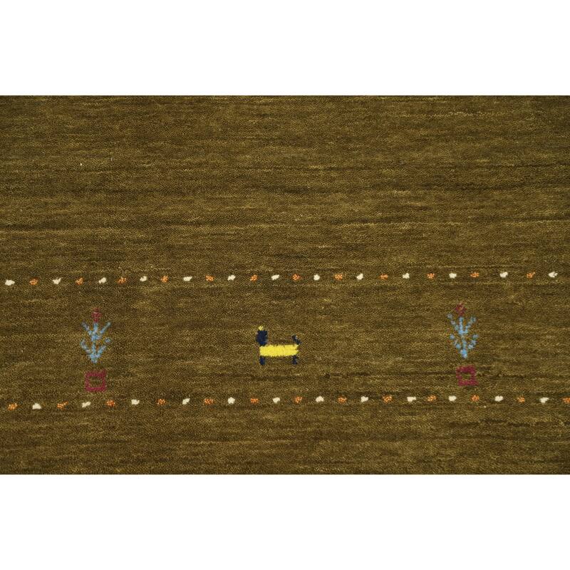 Hand Knotted Oriental 100% Wool Carpet Tribal Animal Pictorial Green Gabbeh Area Rug - 7' 8'' X 4' 11''