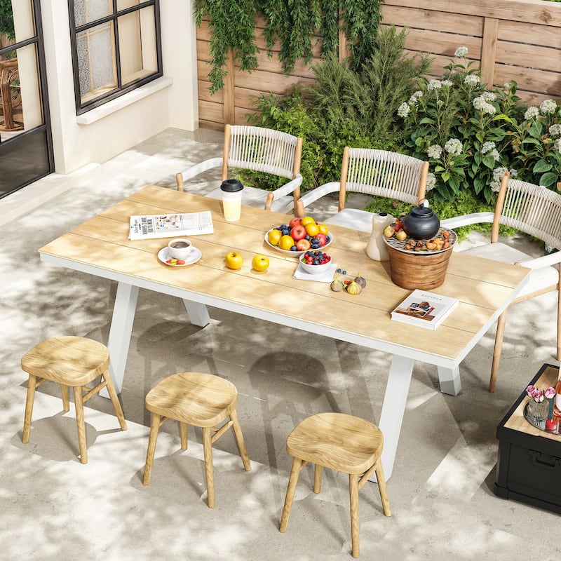 Outdoor Dining Table with Wood Grain Top and Gray Legs Weather-Resistant Patio Table