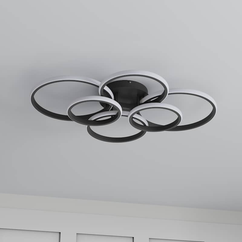 Modern 6-Ring Dimmable Cool White LED Semi Flush Mount Ceiling Light Fixture