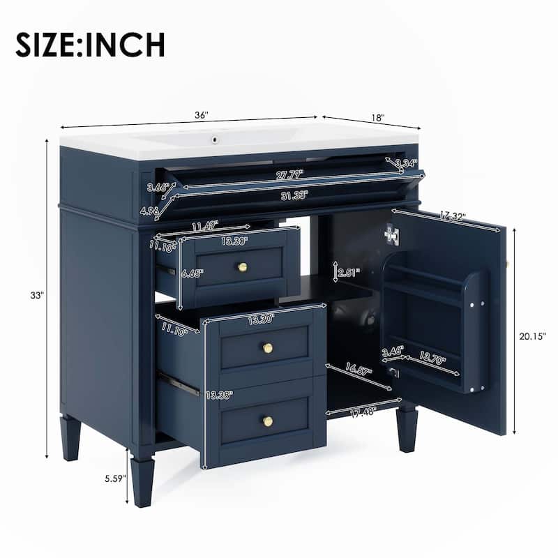36"Bathroom Vanity with Medicine Cabinet, Royal Blue Mirror Cabinet