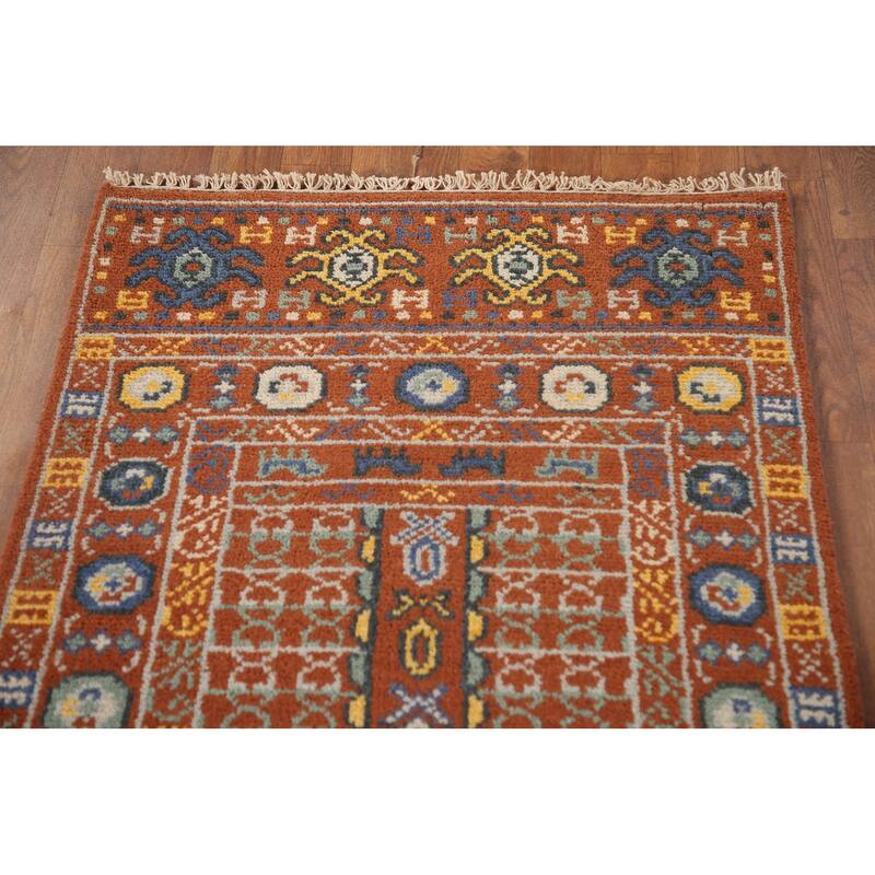 Orange Khotan Runner Rug Hand-Knotted Wool Carpet - 2'6"x 8'0"