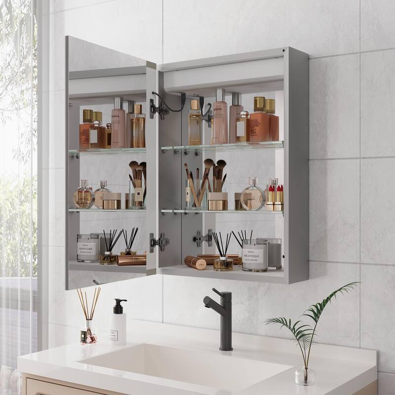 Bathroom Wall Mounted Medicine Cabinet with Mirror with LED Lights,Single Door