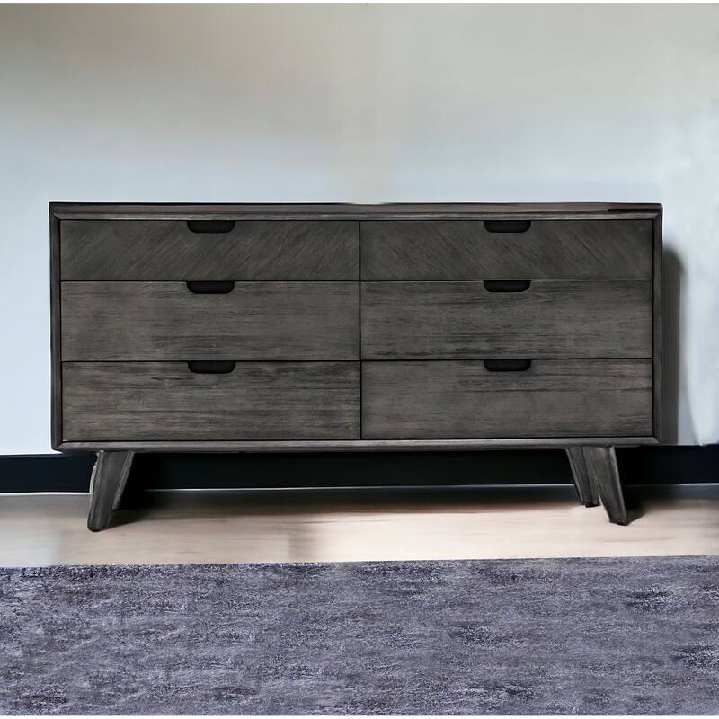 HomeRoots 61" Gray Solid Wood Six Drawer Double Dresser
