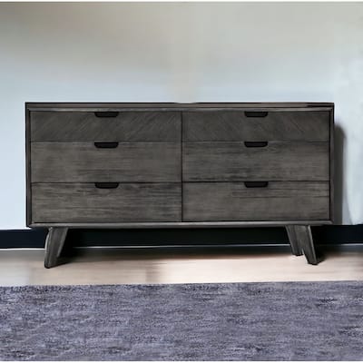 HomeRoots 61" Gray Solid Wood Six Drawer Double Dresser