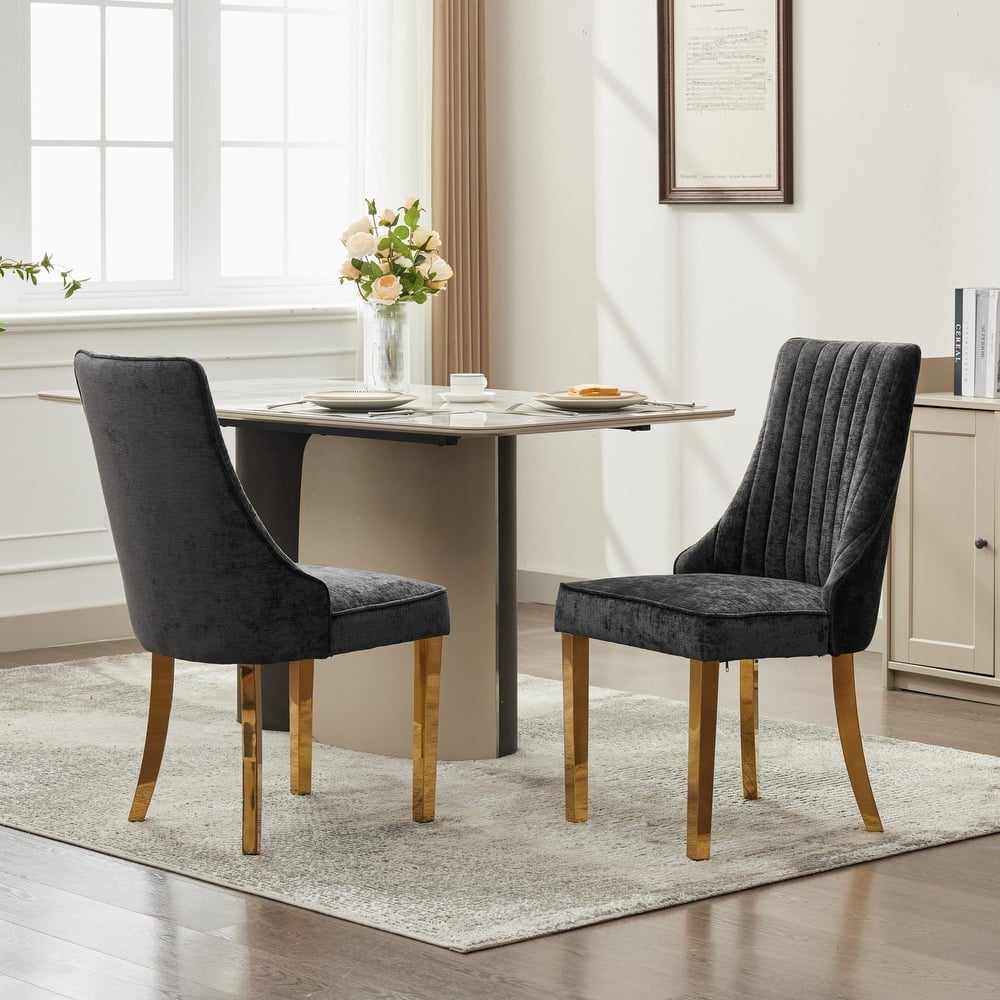 Roomfitters Modern Chenille Dining Chairs Set of 2, Fabric Upholstered Accent Chairs with Channel Back Design