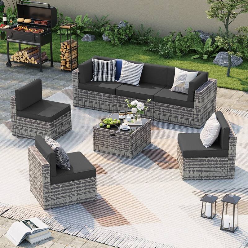 AOXUN Wicker Rattan Outdoor Sectional Sofa Set with Coffee Table