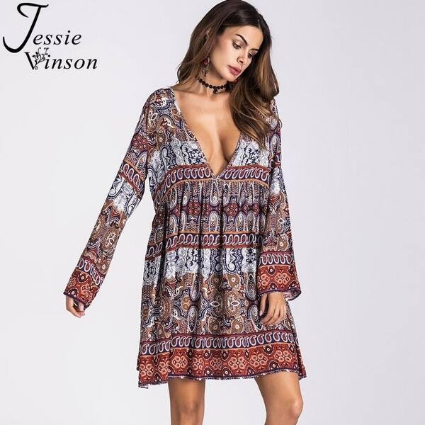 Shop Jessie Vinson Women Plus Size Ethnic Style V Neck Long Sleeve