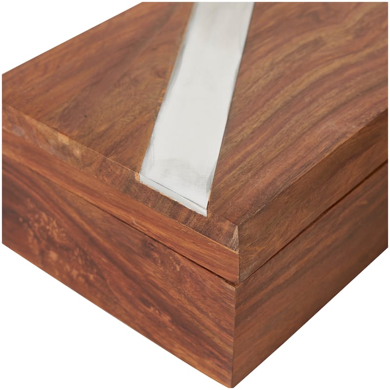 Mango Wood Box with Silver Diagonal Stripes - Set of 2 Brown - Roche River Decor - 7"W x 11"L x 4"H