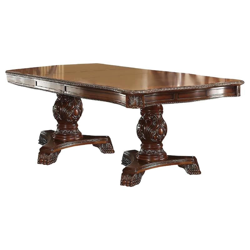 Loki 66-96 Inch Dining Table, Carved Trim Antique White, Extension Leaves - White
