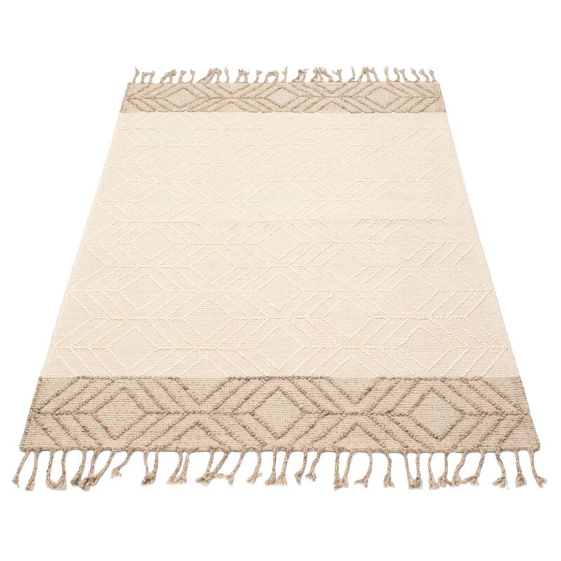 ECARPETGALLERY Braid weave Sienna Cream Wool Rug - 5'2 x 7'8