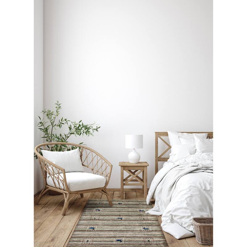 ECARPETGALLERY Hand Loomed Kashkuli Gabbeh Light Green Wool Rug - 3'2 x 4'11