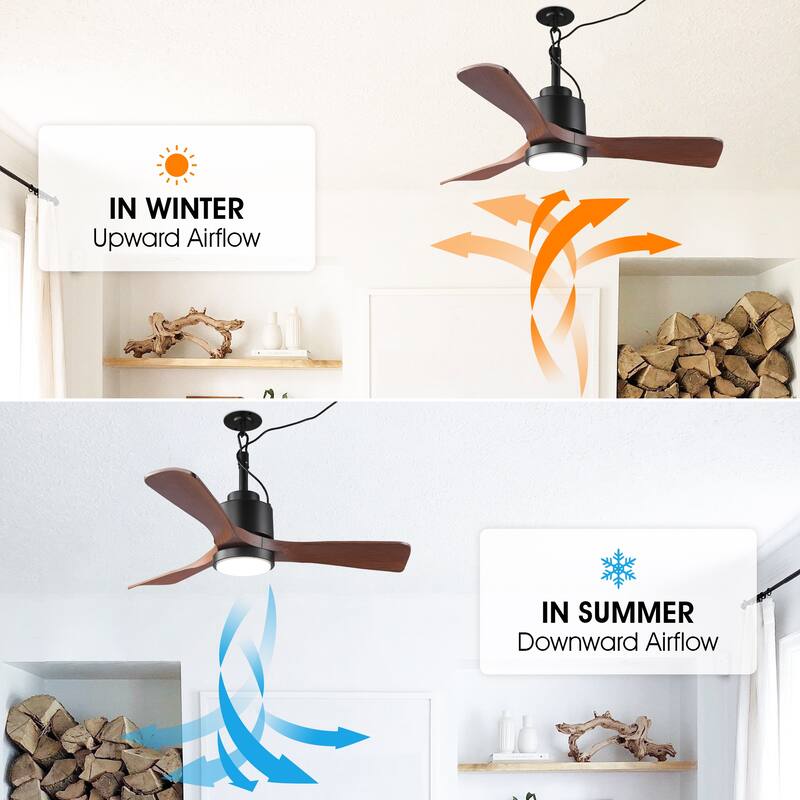 Vaczon 42" Classic Walnut Waterproof Wet Outdoor Smart Ceiling Fan with Light and Remote, App Control