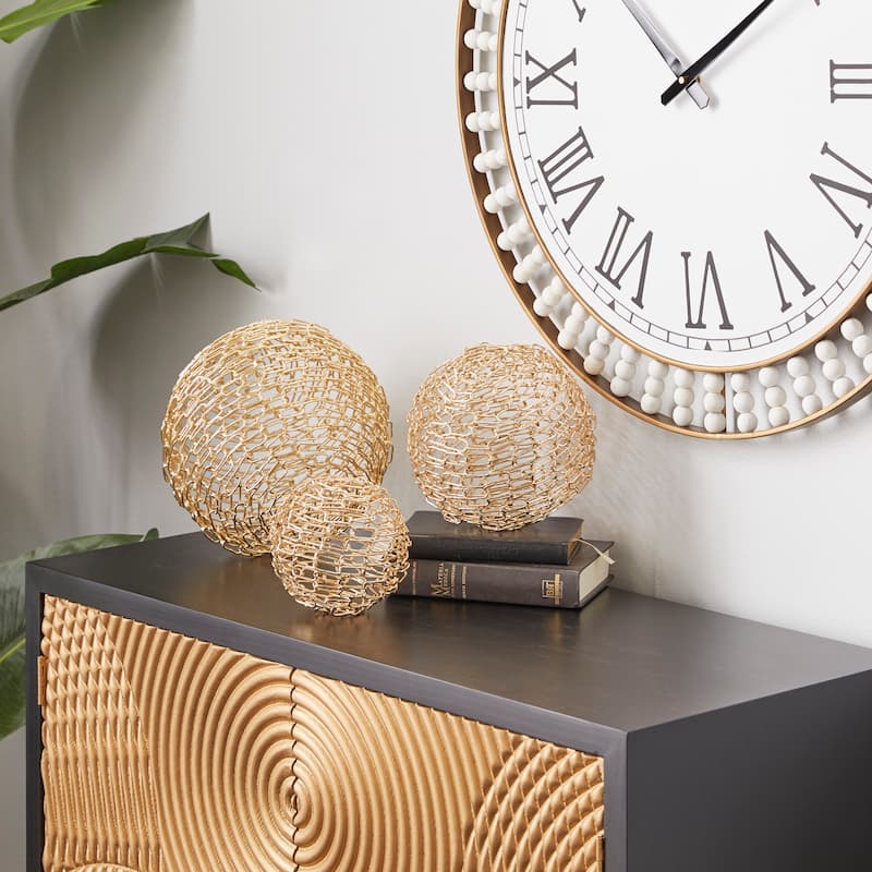 CosmoLiving by Cosmopolitan Gold Metal Geometric Decorative Sculpture (Set of 3) - S/3 8", 6", 5"H