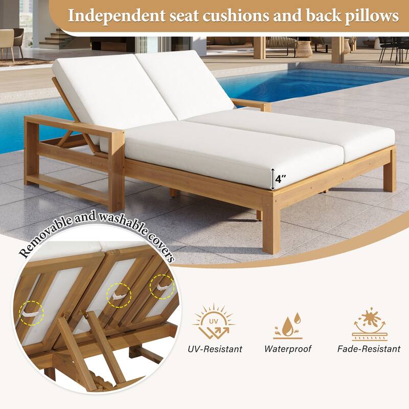 Outdoor Double Chaise Lounge Chair with Dual 5-Position Backrests by Leisure Zone