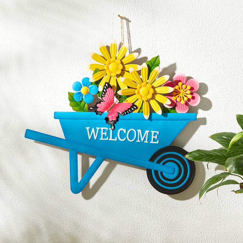 Glitzhome 30"H Metal Spring Garden Cart Yard Stake Wall Decor