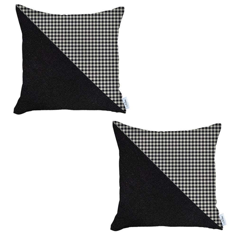 HomeRoots Set Of Two 18" X 18" Black And White Houndstooth Zippered Handmade Polyester Throw Pillow