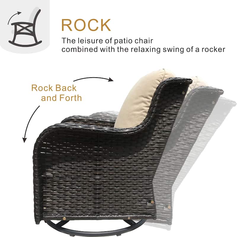OVIOS 3-piece Rattan Wicker Rocking Swivel Chair Set