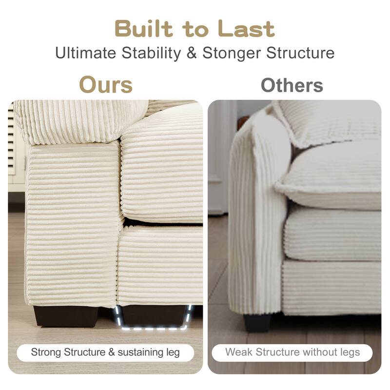 GDFStudio - Corduroy 5-Seater 116.9" Cloud Modular Sectional Couch with Ottoman