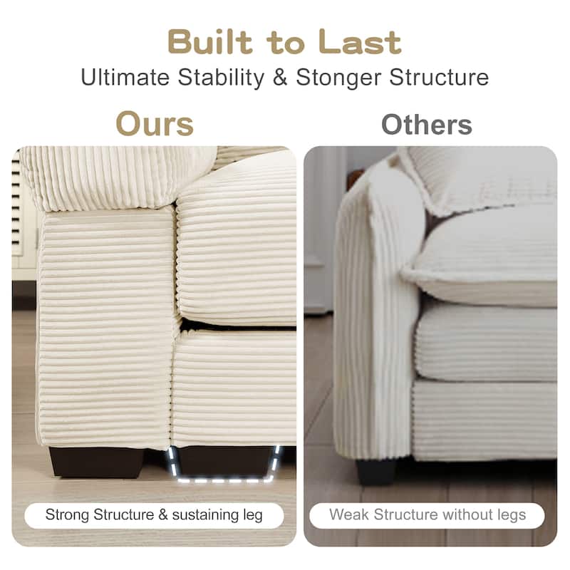 GDFStudio - Corduroy U-Shaped 4-Seater 167.6" Cloud Modular Sectional Couch with 2 Ottomans