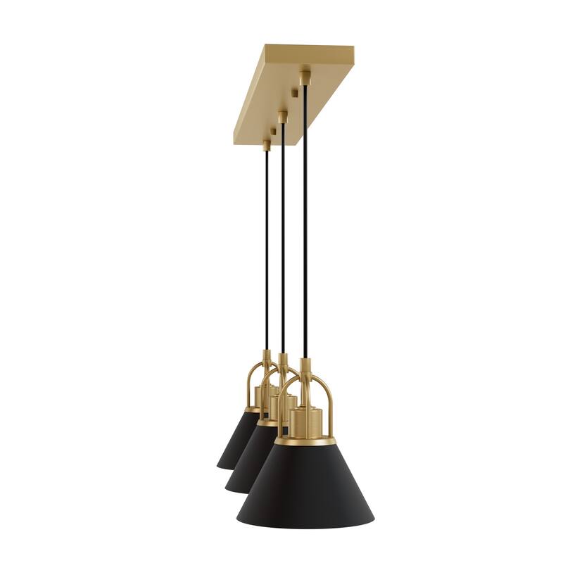 Hunter Carrington Isle Black / Luxe Gold Pendant - Island, Dining Room, Foyer, Bedroom - Casual, Transitional, Cone - Designer!