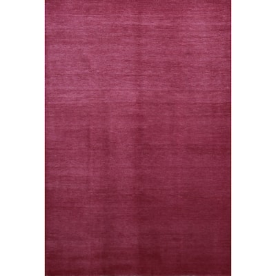 Hand Knotted Oriental 100% Wool Carpet Modern Solid Pink Gabbeh Area Rug - 9' 2'' X 6' 2''