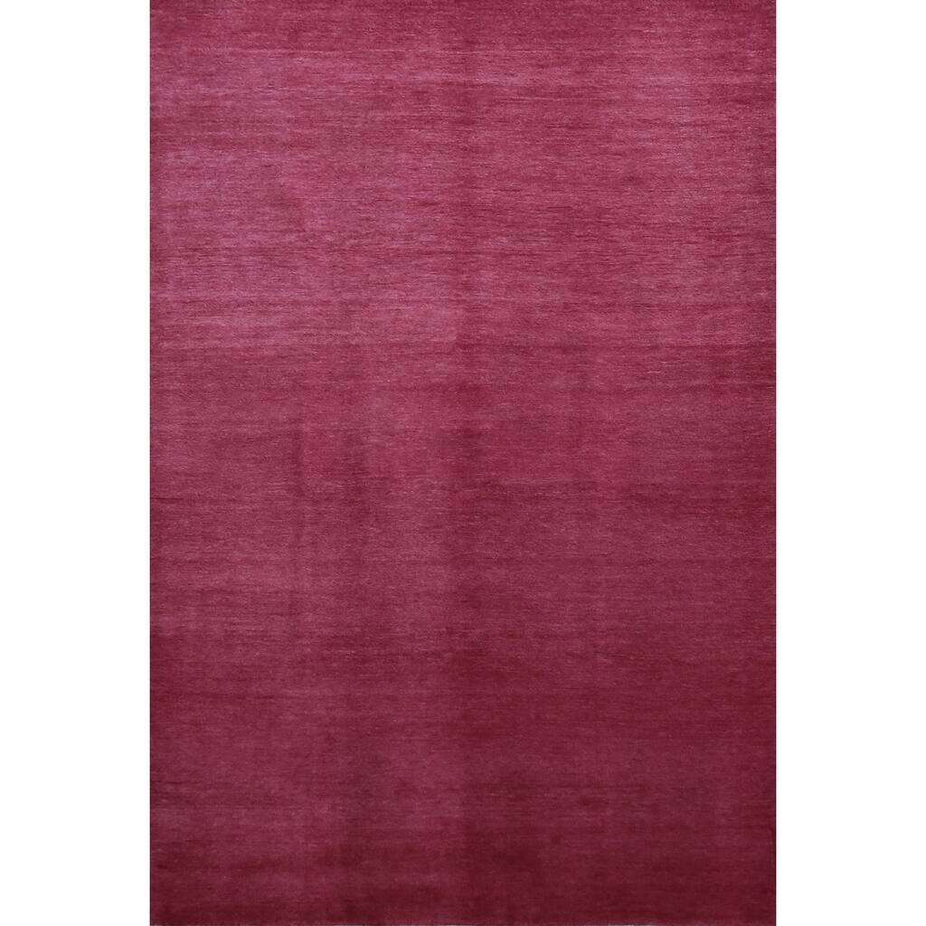 Hand Knotted Oriental 100% Wool Carpet Modern Solid Pink Gabbeh Area Rug - 9' 2'' X 6' 2''