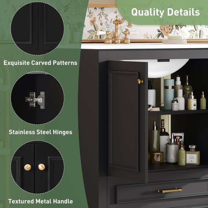 30'' Freestanding Bathroom Vanity with Single White Integrated Ceramic Sink - 30.5'' x 18.4'' x 33.9''