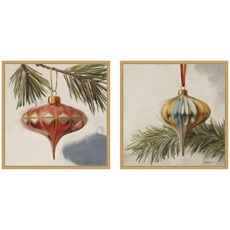 Kate and Laurel Nostalgic Holiday 2 Piece Framed Canvas Wall Art Set by Mary Sparrow - 2 Piece Set 22x22 - Gold