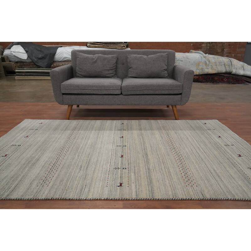 Hand Knotted Oriental 100% Wool Carpet Tribal Animal Pictorial Greys & Charcoal Gabbeh Area Rug - 7' 10'' X 4' 11''