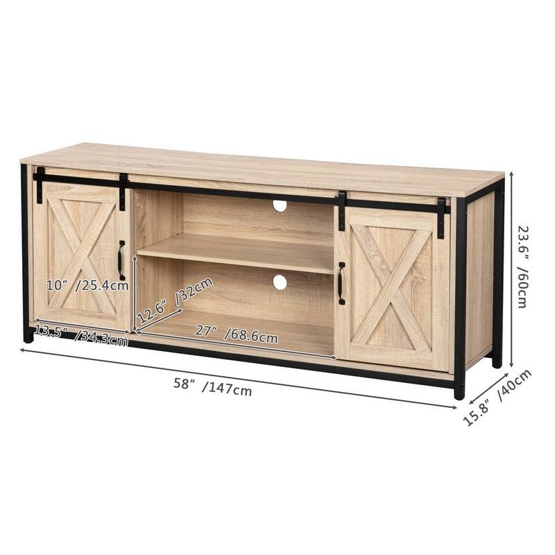 Sliding Barn Doors TV Stand for 58-Inch TV Console Cabinet - n/a