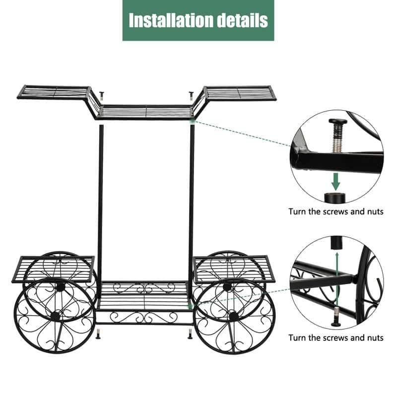 Zimtown Paint Iron Car Shape 6 Plant Stand Black