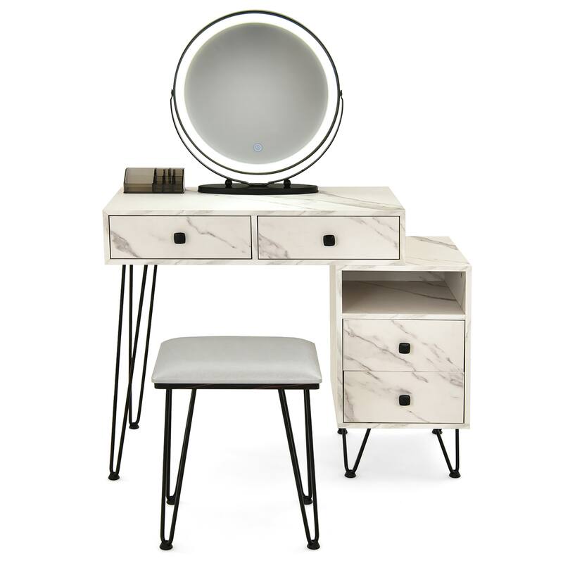Costway Vanity Table Stool Set Dimmer LED Mirror Large Storage Cabinet - See details