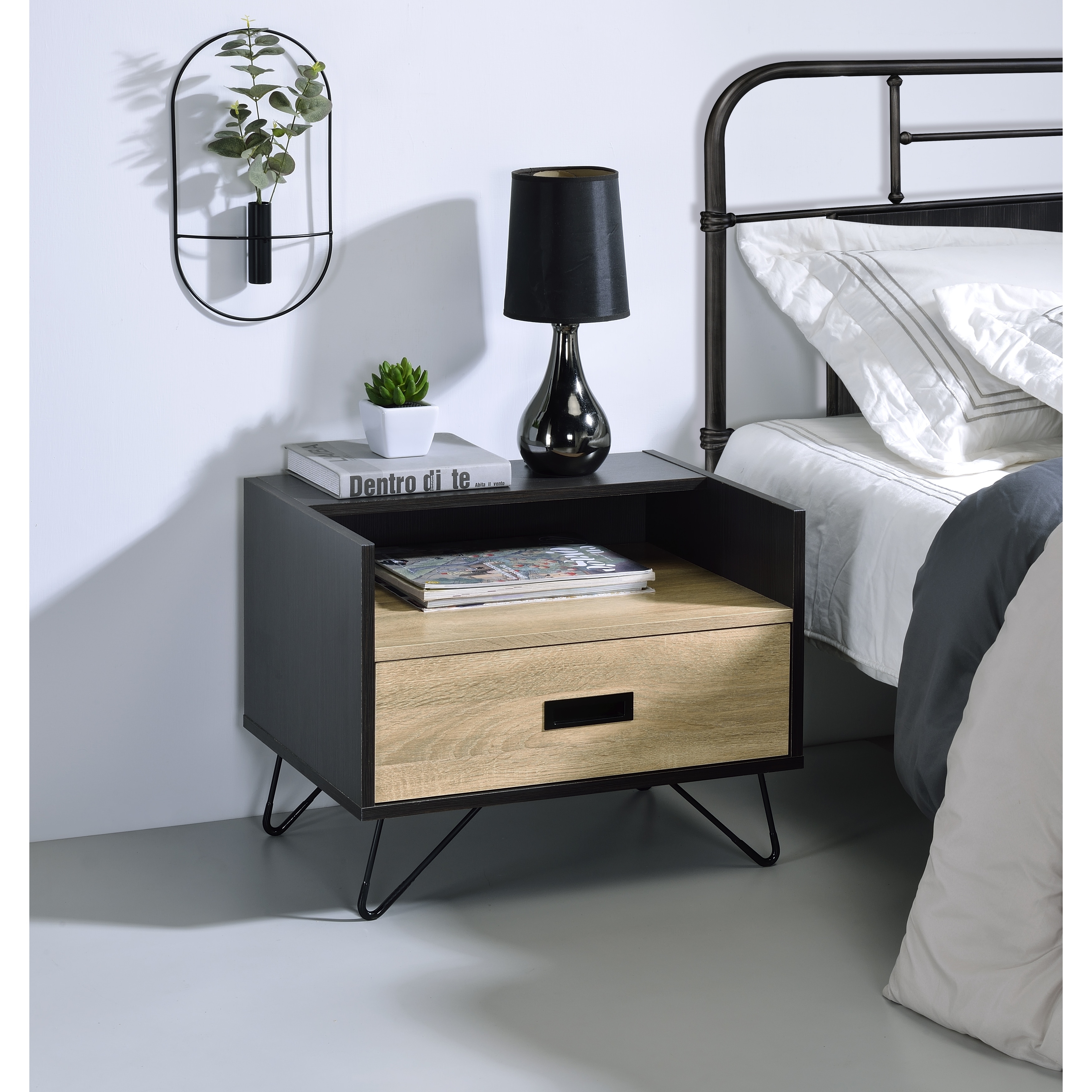 Industrial top metal nightstand