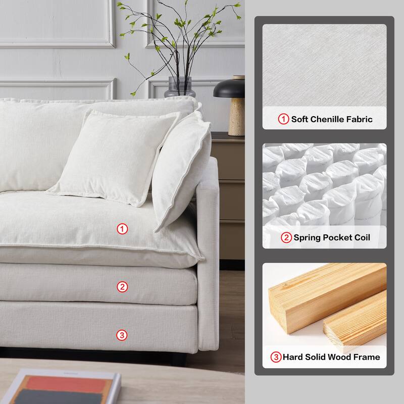 105" L-Shaped Modular Sectional Sofa with Ottoman, Soft Chenille Upholstery, 3-Seater Couch